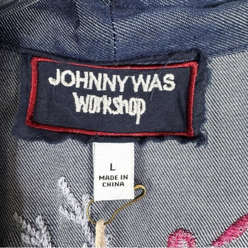 JOHNNY WAS Piper NEW Shirt Tail Kimono Denim Blue Embroidered Floral Size L NEW - Picture 8 of 11